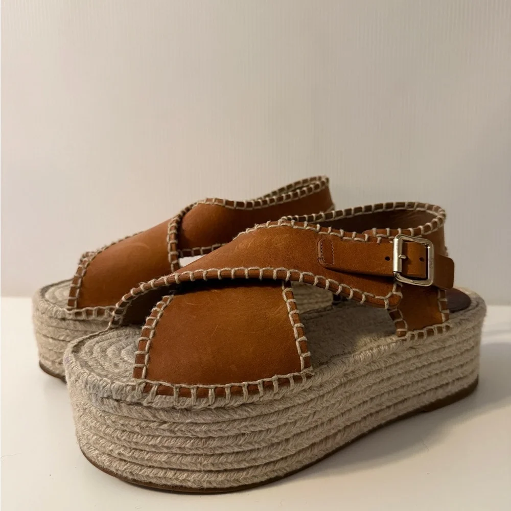 Chloe Lucinda Tan Leather Platform Espadrille Sandals